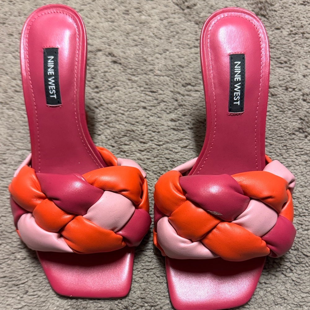 Nine West Pink and Orange Braided Mules